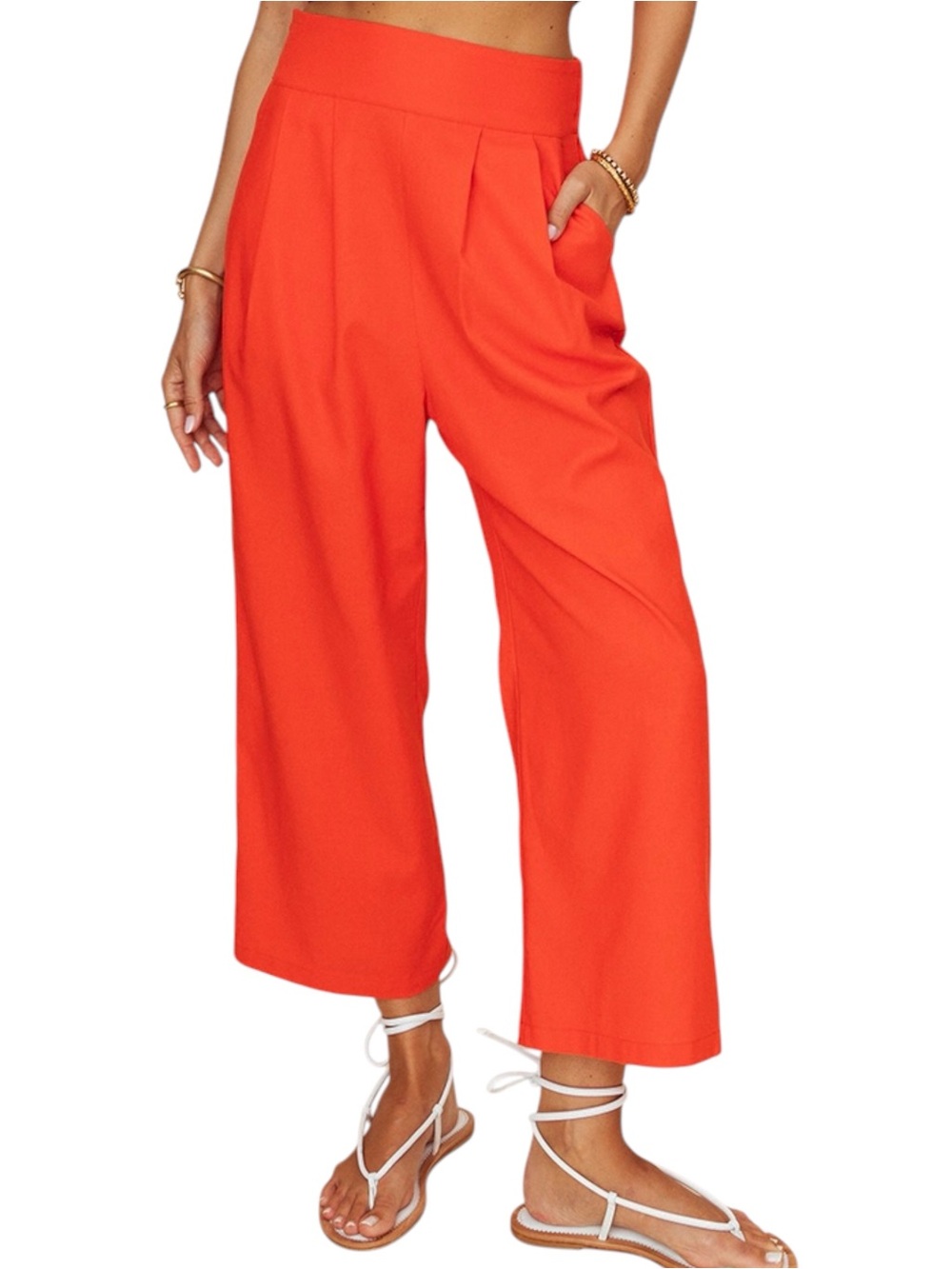 Kourt Few Moda Sabal Set Linen Cropped Pants Orange Wide Leg X Small NWT